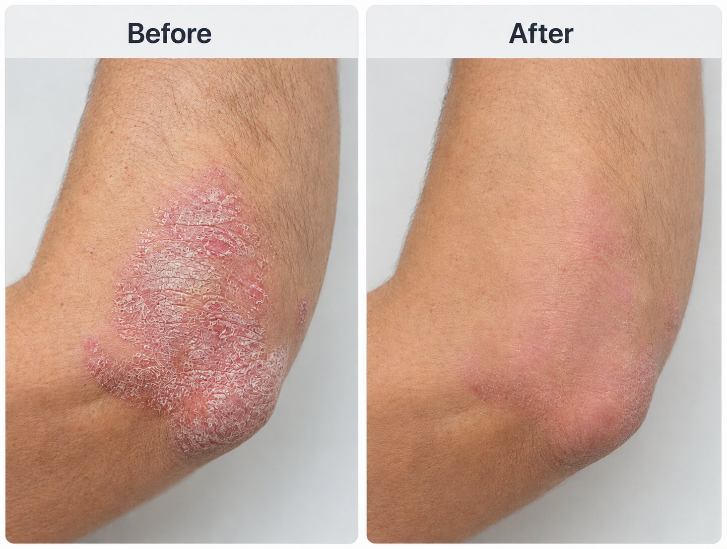 Psoriasi prima e dopo il trattamento – esempio di miglioramento graduale delle placche psoriasiche